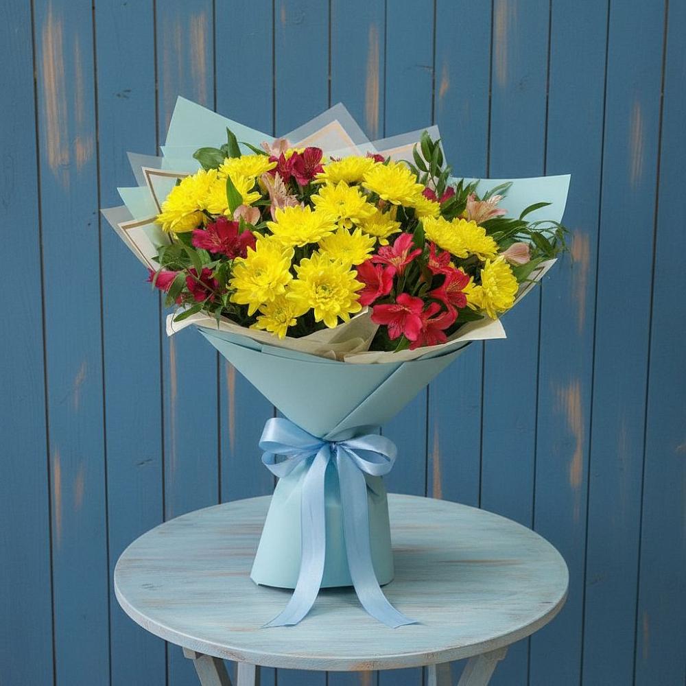 Букет цветов из: Альстромерии и Хризантемы в Новый Уоян