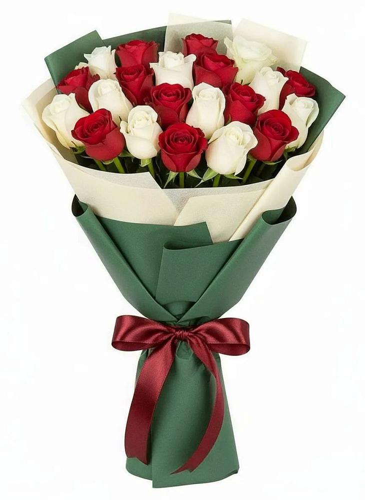 Букет Микс из красных и белых роз в Новый Уоян