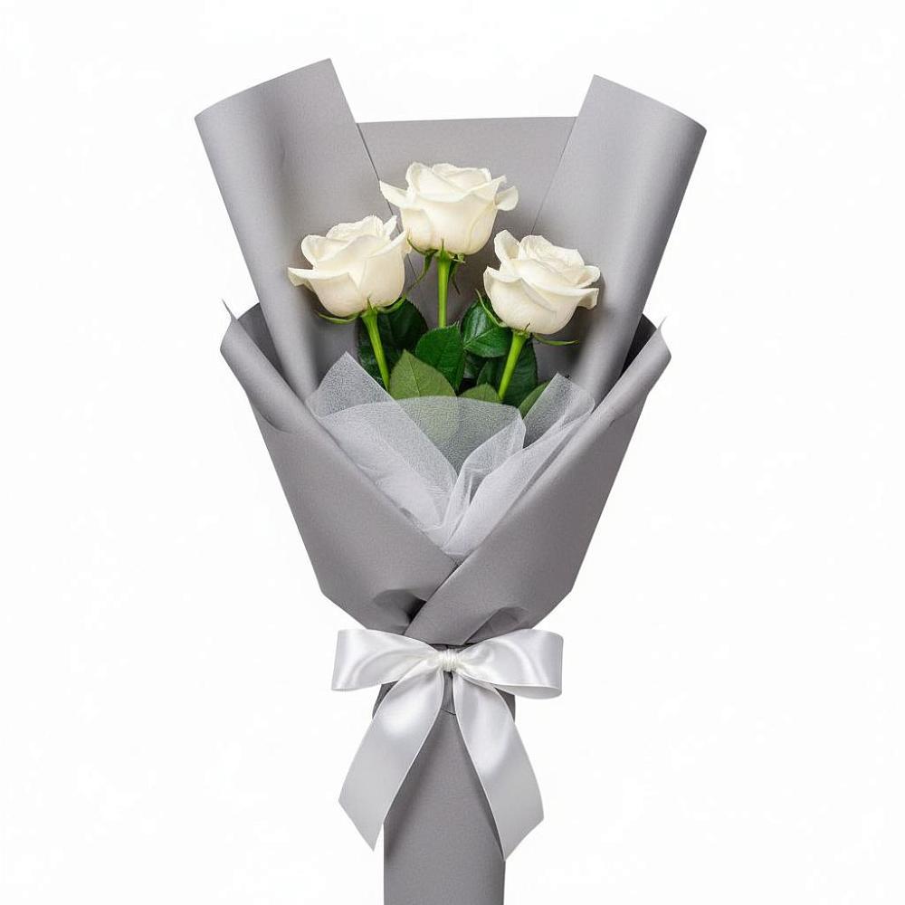 Букет 3 белые розы в Новый Уоян
