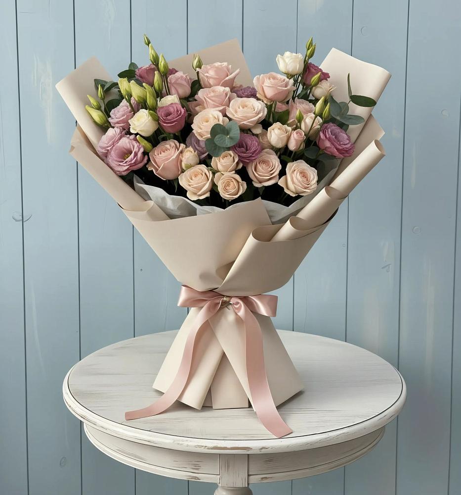 Букет цветов из: Розы и Лизиантусы в Новый Уоян