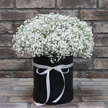 Цветочная композиция из Гипсофила в шляпной коробке в Новый Уоян