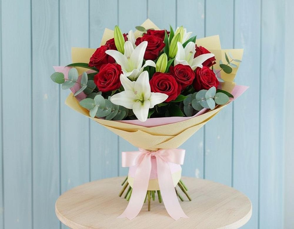 Букет цветов из: Лилии и Розы в Новый Уоян